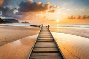 de zonsondergang Aan de strand. ai-gegenereerd foto