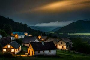 foto behang de lucht, bergen, wolken, de dorp, de dorp, de dorp, de. ai-gegenereerd