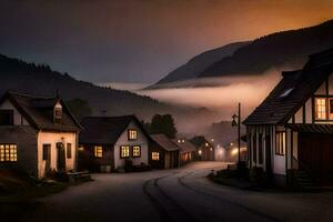 foto behang de lucht, mist, bergen, de dorp, de dorp, de dorp, de. ai-gegenereerd