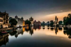 de stad van Delhi Bij zonsondergang. ai-gegenereerd foto