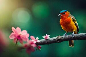 foto behang de lucht, vogel, bloemen, de zon, vogel, vogel behang, vogel behang. ai-gegenereerd