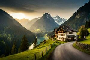 de weg naar de Alpen. ai-gegenereerd foto