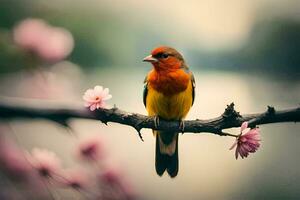 foto behang vogel, de bloemen, de water, de vogel, de vogel, de vogel,. ai-gegenereerd
