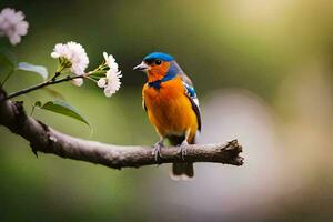 foto behang de lucht, vogel, bloemen, de vogel, de bloem, de vogel, de. ai-gegenereerd