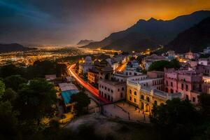 de stad van Oman Bij nacht. ai-gegenereerd foto