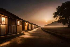 foto behang de lucht, mist, de strand, de zon, de strand, de strand huis. ai-gegenereerd