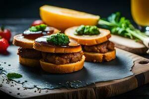 drie gehaktballen Aan een bord met saus. ai-gegenereerd foto