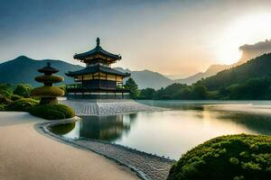 de Japans tuin in kyoto. ai-gegenereerd foto