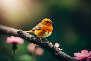 foto behang de zon, bloemen, vogel, vogel, vogel, vogel, vogel, vogel,. ai-gegenereerd