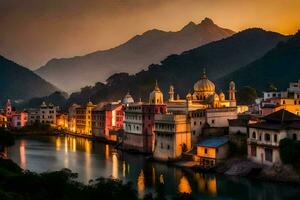 de stad van rishikesh, Indië. ai-gegenereerd foto