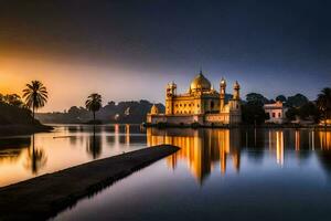 de gouden tempel Bij zonsondergang in Indië. ai-gegenereerd foto