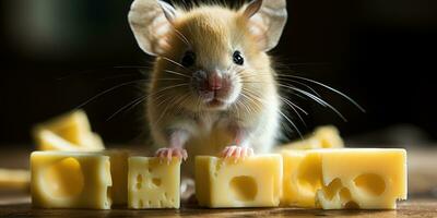 schattig muis staand door aan het eten heerlijk kaas ai generatief foto