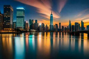de stad horizon Bij zonsondergang in China. ai-gegenereerd foto