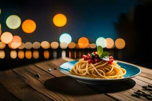spaghetti met tomaat saus Aan een bord. ai-gegenereerd foto