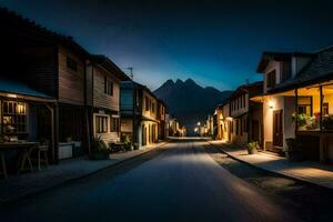 een straat in de bergen Bij nacht. ai-gegenereerd foto