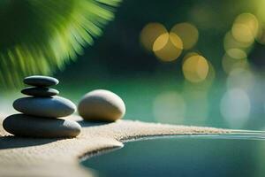 zen stenen Aan de strand. ai-gegenereerd foto