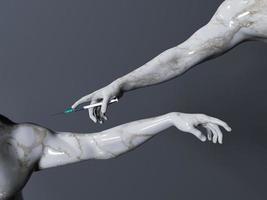 marmeren sculptuur van de schepping van adam die een vaccinatie geeft