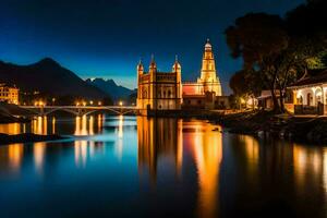 de kerk van de heilig geest in de nacht. ai-gegenereerd foto