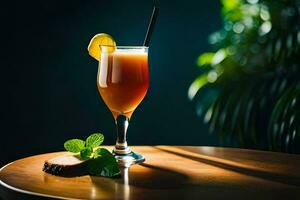 cocktail in een glas Aan een houten tafel. ai-gegenereerd foto