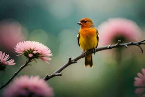 foto behang de lucht, bloemen, vogel, vogel, vogel, vogel, vogel, vogel,. ai-gegenereerd