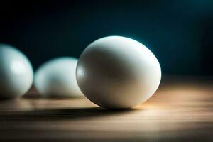 wit eieren Aan een houten tafel. ai-gegenereerd foto