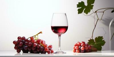 een afbeelding geïsoleerd wit achtergrond met een glas van rood wijn omringd rood druif, ai generatief foto