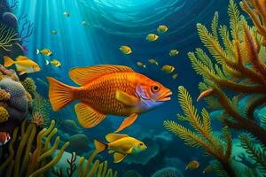 vis in de oceaan met koraal en andere marinier leven. ai-gegenereerd foto