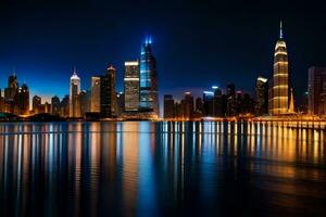 de stad horizon Bij nacht in sjanghai. ai-gegenereerd foto