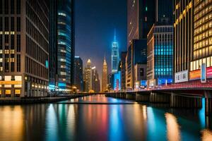 fotograaf - chicago rivier- Bij nacht door James kennedy. ai-gegenereerd foto