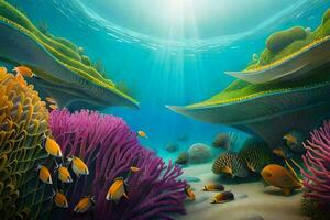 de oceaan is vol van kleurrijk koraal en vis. ai-gegenereerd foto