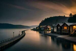 foto behang de lucht, water, meer, huis, huis, de lucht, meer, huis. ai-gegenereerd