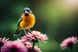 foto behang de vogel, bloemen, natuur, vogel, vogel, vogel, vogel, vogel,. ai-gegenereerd