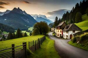 de weg naar de Alpen. ai-gegenereerd foto