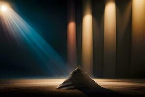 een piramide met licht schijnend Aan het. ai-gegenereerd foto