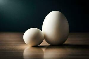 twee eieren Aan een tafel. ai-gegenereerd foto