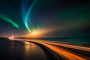 de Aurora borealis over- de zee. ai-gegenereerd foto