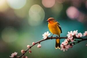 foto behang lente, vogel, bloemen, de boom, de vogel, de vogel, de vogel. ai-gegenereerd