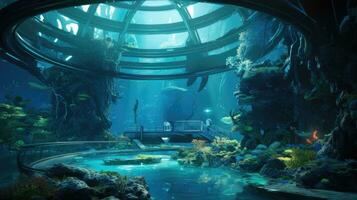 aqua scape in een high Tech onderwater- leefgebied, ai generatief foto