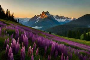 de bloemen van de alpine weide. ai-gegenereerd foto