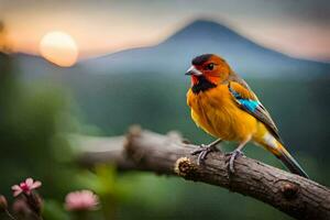 foto behang de lucht, vogel, berg, zonsondergang, vogel, vogel, vogel, vogel,. ai-gegenereerd