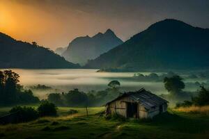 de zonsopkomst over- de bergen. ai-gegenereerd foto