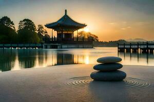 de Chinese paviljoen in de achtergrond. ai-gegenereerd foto