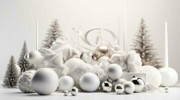 een klassiek Kerstmis versierd met een rangschikking van levendig Kerstmis ballen en ornamenten, ai generatief foto