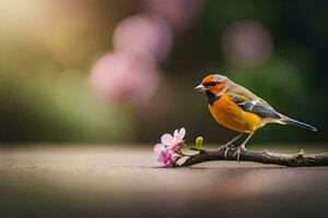 foto behang de vogel, bloemen, lente, de zon, de vogel, de vogel, de. ai-gegenereerd