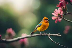 foto behang de vogel, bloemen, natuur, lente, de vogel, lente, de vogel,. ai-gegenereerd