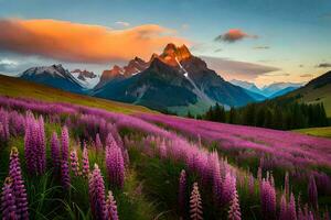 de lupine veld- in de bergen. ai-gegenereerd foto