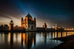 de taj mahal Bij nacht. ai-gegenereerd foto