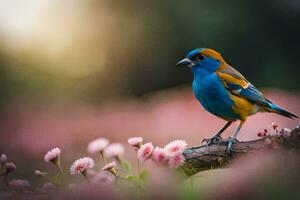 foto behang vogel, de zon, bloemen, de vogel, de vogel, de vogel, de. ai-gegenereerd