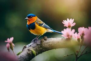 foto behang vogel, de zon, bloemen, de boom, de vogel, de vogel, de. ai-gegenereerd