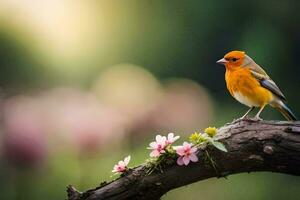 foto behang lente, vogel, bloemen, boom, vogel, lente, vogel, vogel, vogel. ai-gegenereerd